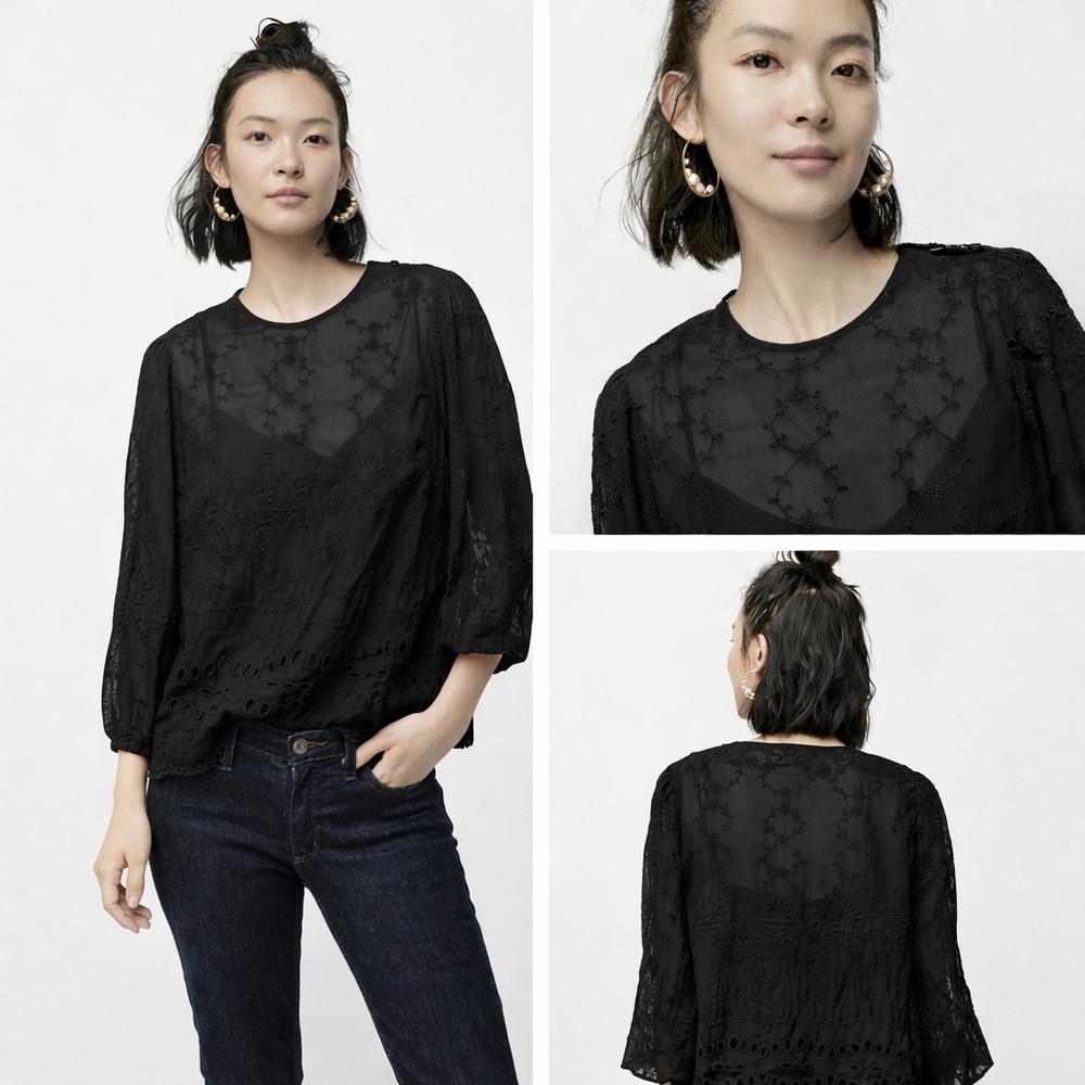 J. Crew Sheer Lace Embroidered Blouse Women Small Whimsigoth Fairy Dark Feminine